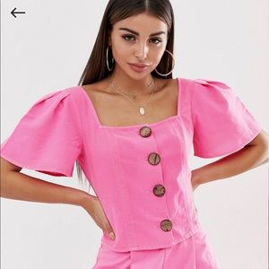 ASOS pink linen button shirt